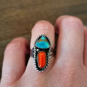Vintage Sterling Silver Turquoise/Coral Ring